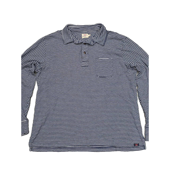 FAHERTY Luxembourg Pima Long Sleeve Polo Shirt Navy Cream Stripe L A003339 - Picture 3 of 10